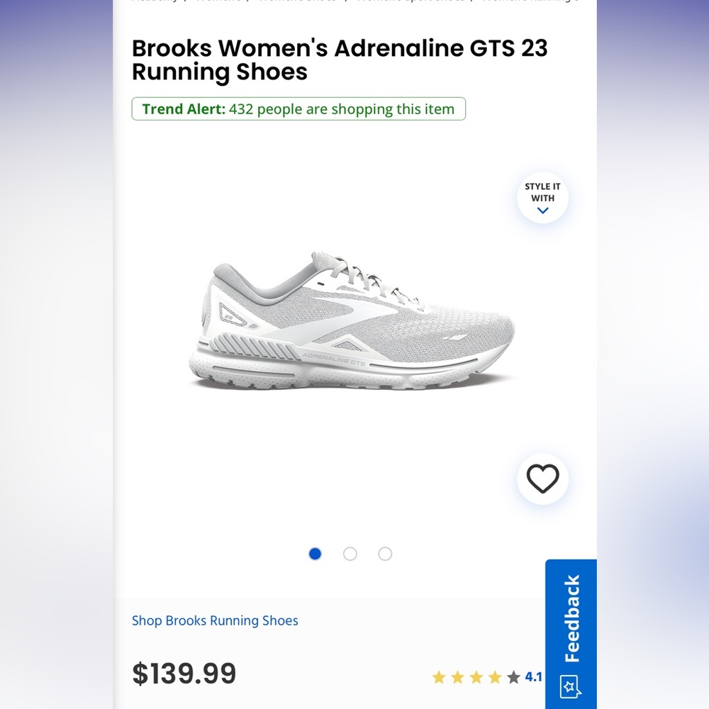 WOMENS BROOKS ADRENALINE GTS 23 running shoes - WHITE size 9.5